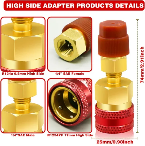 Miniatura 2 de 2 adaptadores R1234yf a R134a, kit de acopladores rápidos, kit de recarga de refrigerante R1234yf, adaptadores de lado alto/bajo R134a a R1234yf