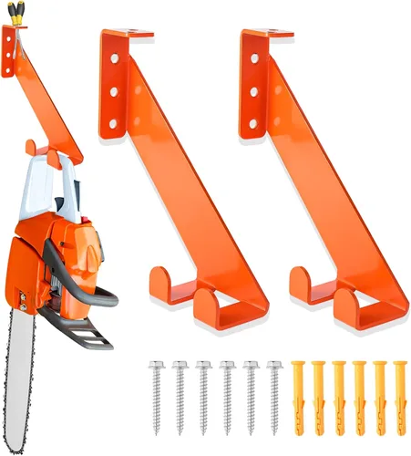 Miniatura 11 de Soporte para motosierra 3 en 1 de 10 pulgadas, soporte de pared de motosierra resistente, colgador de sierra de cadena de acero calibre 10