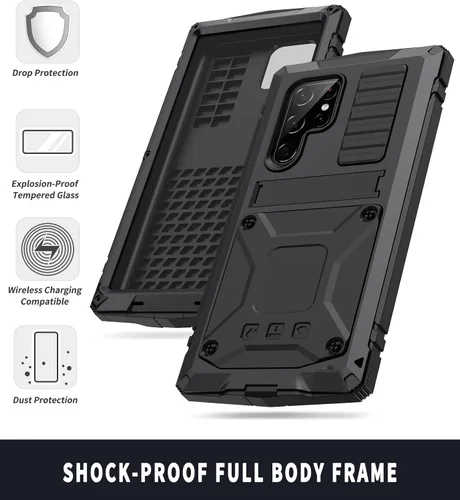 Miniatura 3 de Funda de metal para Samsung S22 Ultra 5G con protector de pantalla con función atril, resistente armadura militar duradera, cuerpo completo