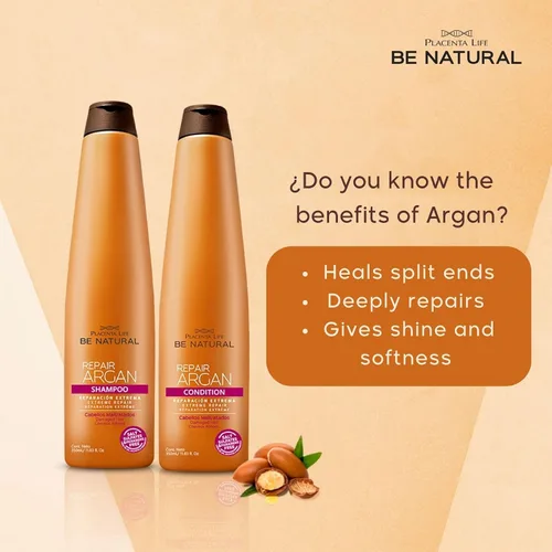 Miniatura 4 de PLACENTA LIFE Acondicionador BE NATURAL REPAIR ARGAN para cabello dañado con aceite de argán - Restaura tu cabello. (11.8 fl oz/11.83fl. oz)