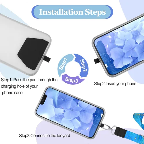 Miniatura 5 de Chinco 5 cordones cruzados para teléfono celular, correa ajustable universal para el cuello y parches para teléfono compatibles con la mayoría