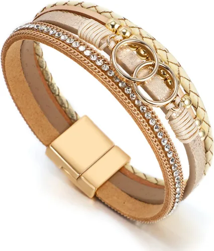 Miniatura 2 de Fesciory - Pulsera de leopardo para mujer, estilo bohemio de cuero multicapa con perlas de cristal