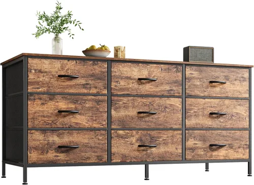 Miniatura 16 de Huuger Cómoda de 63 pulgadas para dormitorio, cómoda para armario con 9 cajones de tela, soporte de TV grande para TV de 55, 65, 70 pulgadas, centro
