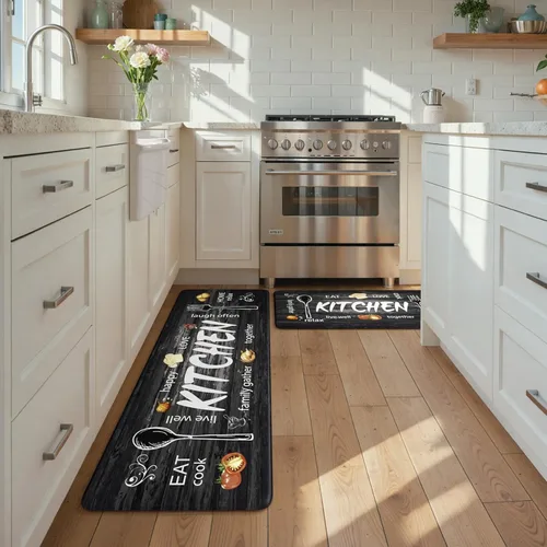 KIMODE Alfombra de Cocina Antifatiga 2 Piezas, Alfombras de Cocina Antideslizantes e Impermeables, Alfombra de Cocina de Estilo Rústico en Gris para