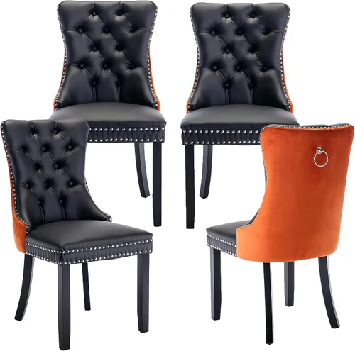 Miniatura 32 de LKTART Juego de 2 sillas de comedor de terciopelo, sillas de comedor copetudas con ribete de anillo de clavo, silla de comedor tapizada con patas