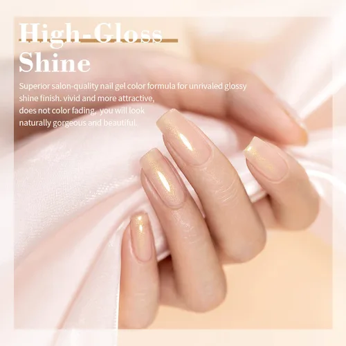 Miniatura 2 de RARJSM - Esmalte de uñas en gel, color nude, rosa melocotón, dorado, brillante, neutro, 15 ml, requiere secado con lámpara UV o LED, tono de piel