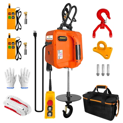 PRO Power - Cabrestante eléctrico portátil de 1100 libras, polipasto de cable eléctrico de 30 pies, 1600 W con ganchos simples/dobles control remoto