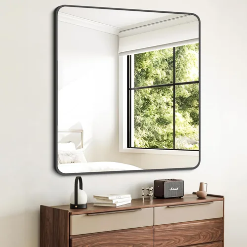 Miniatura 24 de FORBATH - Espejo de baño negro para sobre lavabo, espejo de pared de 16x24 pulgadas con marco de metal, esquinas redondeadas para baño, dormitorio