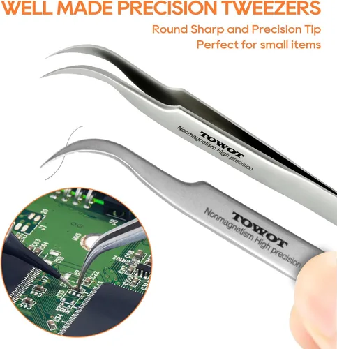 Miniatura 2 de Pinzas de precisión TOWOT, pinzas de pico de águila de acero inoxidable para manualidades, electrónica, soldadura, trabajo experimental, joyería