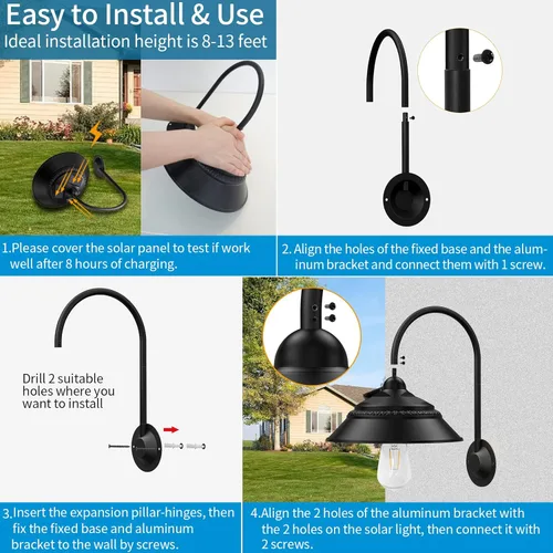 Miniatura 7 de Luz solar de granero para exteriores con 3 modos de iluminación y apliques de pared con sensor de movimiento, luces rústicas de gallinero, luz