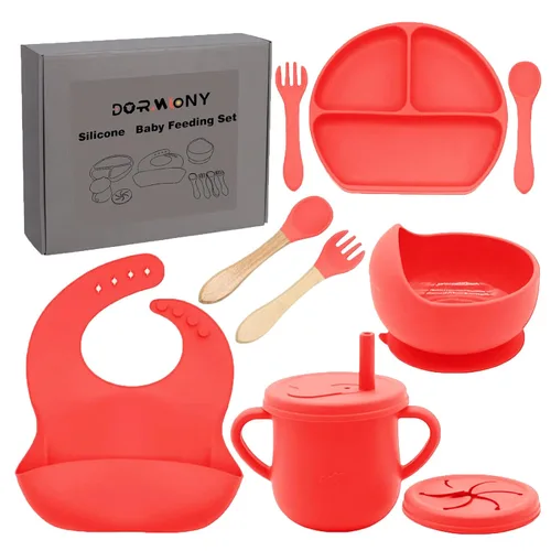 Miniatura 11 de Juego de alimentación para bebés 100% de silicona, sin BPA, con ventosa, plato dividido, juego de platos de autoalimentación para niños pequeños