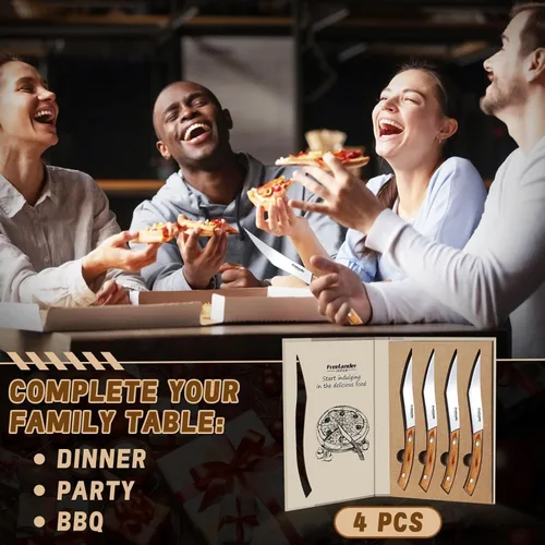 Miniatura 5 de Freelander Juego de 4 cuchillos para pizza con cuchillas afiladas de acero inoxidable, diseño forjado de espiga completa, mango ergonómico