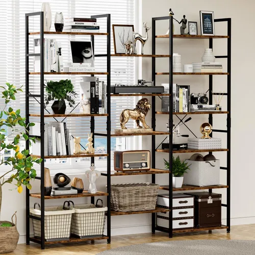 Miniatura 2 de NUMENN Estantería Triple Ancha de 5 Niveles, Estantes de Libros Ajustables de Estilo Industrial Rústico, Librerías y Estanterías Modernas Muebles