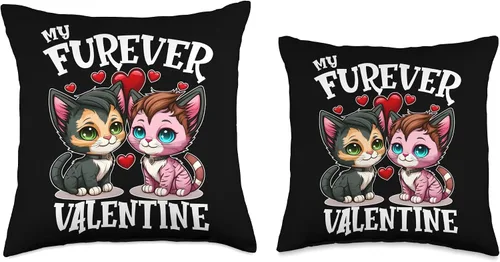 Miniatura 3 de My Fur-Ever Valentine Anime Valentine's Day Girls Cute Cat Throw Pillow