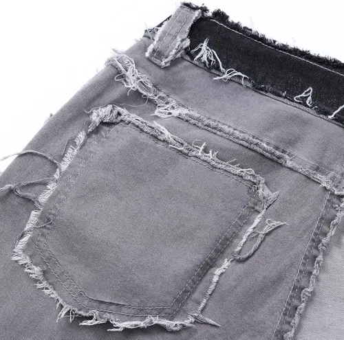 Miniatura 4 de vanberfia - Pantalones elásticos de cintura media para mujer, diseño retazos de mezclilla