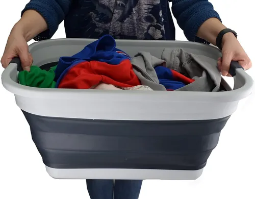 Miniatura 5 de SAMMART Cesta de lavandería de plástico plegable de 36L (9.5 galones) Contenedor de almacenamiento plegable y organizador-Bañera de lavado portátil