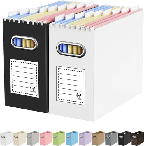 Miniatura 56 de Oterri Caja organizadora de archivos de cartón para colgar carpetas de archivos, tamaño carta, caja de archivos para escritorio de computadora, Gris