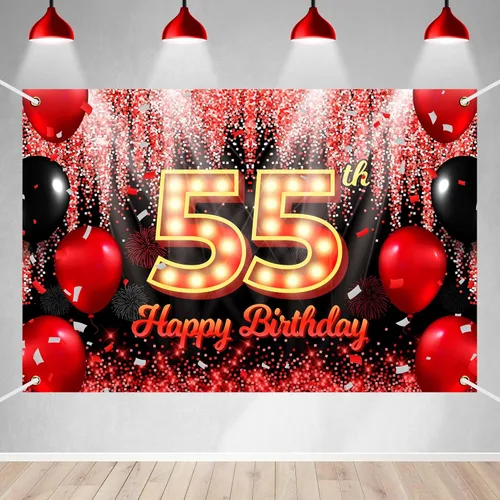 Miniatura 7 de Telón de Fondo Banner de Feliz 10º Cumpleaños Tema Negro y Rojo con Fondo de Neón Brillante y Moda para Fiesta de Cumpleaños Fotografía Accesorio