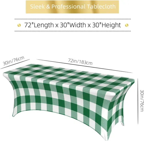 Miniatura 5 de Buffalo - Mantel rectangular ajustable a cuadros verde y blanco de 6 pies para fiestas, banquetes, festivales, bodas