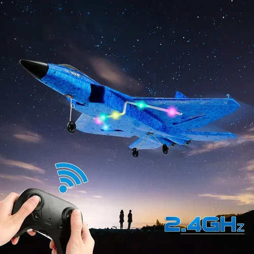 Miniatura 7 de ANTSIR Avión de control remoto F-22 Raptor, avión RC 2.4GHz con giro inteligente/Luces LED/3 Baterías recargables, avión de ala delta de espuma RC