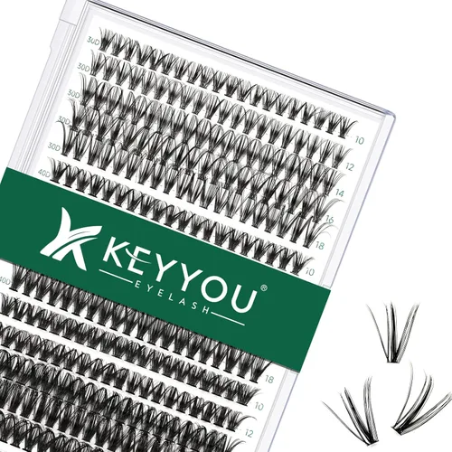 Miniatura 34 de Kit de extensión de pestañas DIY KEYYOU 300 piezas, kit de racimos de pestañas con removedor de pegamento y aplicador, fácil de usar