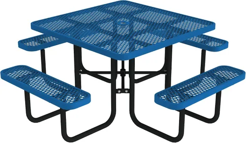 Miniatura 12 de Norwood Commercial Furniture - Mesa de picnic redonda de 46 pulgadas con bancos y agujero para paraguas, mesa de picnic portátil de acero de grado