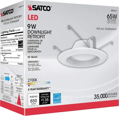 Miniatura 4 de Satco S29312 - Foco LED de 9,8 vatios retrofit 2700K blanco cálido regulable 120 voltios 12 piezas