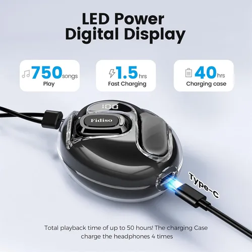 Miniatura 6 de Auriculares sobre la oreja, auriculares Bluetooth 5.4 deportivos con pantalla LED, auriculares inalámbricos Bluetooth de 30 a 40 horas