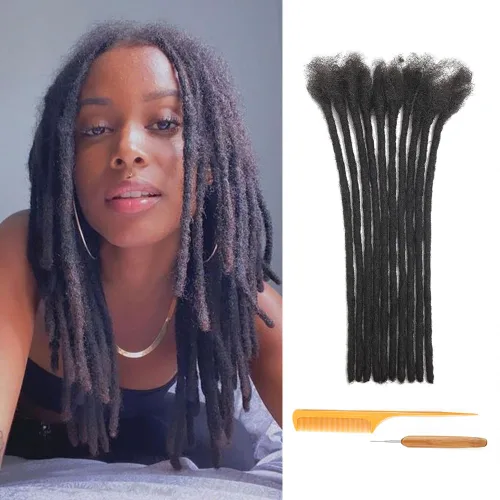 Miniatura 12 de Extensiones de Rastas de Cabello Humano 0.4cm de Grosor 4 Pulgadas 20 Hebras 100% Cabello Humano Real para Hombres/Mujeres/Niños Completamente