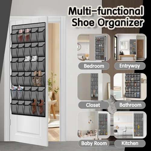 Miniatura 5 de Kotkn Organizador de zapatos sobre la puerta con 30 bolsillos de malla transpirable, almacenamiento de armario de gran capacidad para hombres y Gris