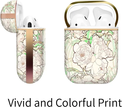 Miniatura 4 de Berkin Arts Compatible con funda para AirPods de 1ª generación, funda para AirPods de 2ª generación en oro rosa con llavero, diseño cloisonnismo