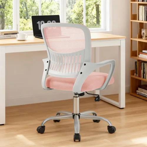 Miniatura 17 de Sweetcrispy Silla ejecutiva gerencial de oficina en casa, silla giratoria de malla ergonómica ajustable con respaldo medio, brazos abatibles, cómodo