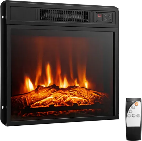 Tangkula - Inserto de chimenea eléctrica de 18 pulgadas, chimenea eléctrica empotrada de 1400 W con llama y calor ajustables, temporizador