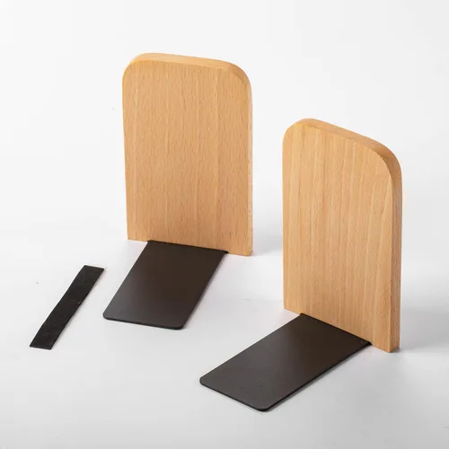Miniatura 5 de Muso Wood Sujetalibros para estantes, sujetalibros antideslizantes, soporte de madera resistente para libros y películas (haya 1 par)