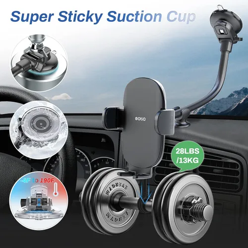 Miniatura 4 de OQTIQ Soporte para teléfono de automóvil de cuello de cisne de 13 pulgadas, soporte para parabrisas y tablero con ventosa fuerte, estabilizador