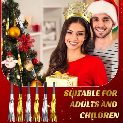 Miniatura 6 de Juego de 120 diademas de Año Nuevo 2024, tiara con purpurina y flecos metálicos, decoración de fiesta de Año Nuevo para suministros de fiesta de Año
