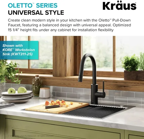 Miniatura 4 de KRAUS Oletto - Grifo de cocina extraíble con un solo mango con ensamble de montaje superior QuickDock en negro mate, KPF-2620MB