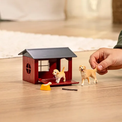 Miniatura 2 de Schleich Farm World - Juego de 6 piezas de perrera de juguete con Golden Retrievers para niños. Juguetes de animales de granja para niños y niñas.