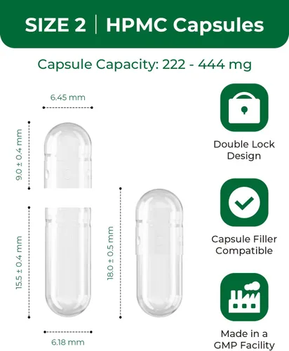 Miniatura 2 de HPMC Cápsulas vacías de tamaño 2-100 cápsulas de píldoras vacías – Celulosa a base de plantas Vegetariana, Halal, sin OMG para suplemento