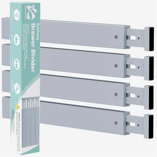 Divisor de bambú para cajones de cocina, paquete de 4, organizador de cajones de utensilios ajustable de 17-22 pulgadas para tocador, baño, Gris