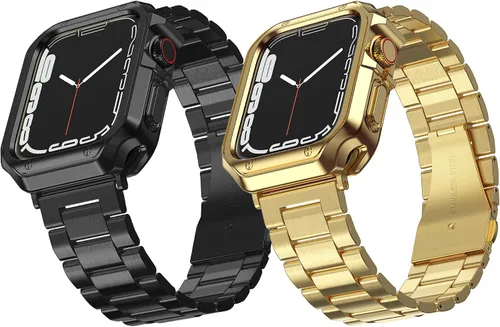 Paquete de 2 correas diseñadas para Apple Watch, correa de pulsera para i-Watch Series 9 8 7 6 5 4 3 2 1 SE, cadena de metal de acero inoxidable con