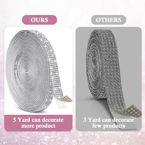 Miniatura 6 de Cintas autoadhesivas de diamantes de imitación de 5 yardas, tiras de diamantes de imitación plateadas, calcomanías de diamantes de imitación
