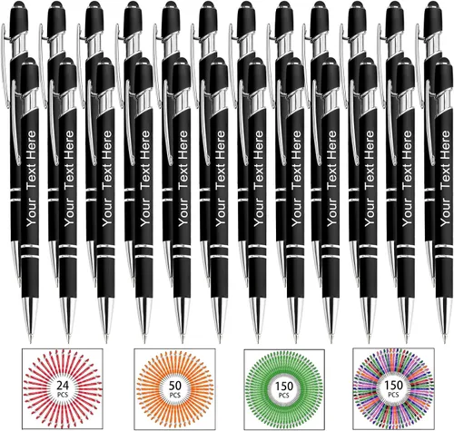 Miniatura 47 de Hasta 500 bolígrafos personalizados a granel, bolígrafo grabado personalizado con punta de lápiz capacitivo, carcasa multicolor retráctil, bolígrafo