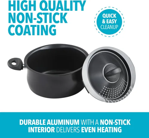 Miniatura 4 de Bialetti- 7265 Oval 5.5 cuarto de pasta olla con tapa de colador, antiadherente, 1, negro