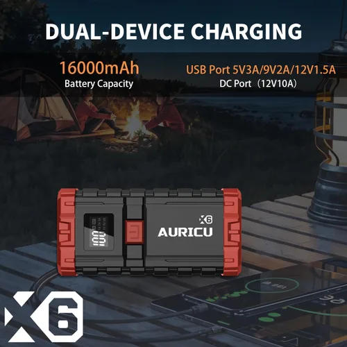 Miniatura 7 de X6 1600A Jump Starter Paquete de refuerzo de batería de litio de 12 V, caja de salto portátil, banco de energía y cables de puente para motores