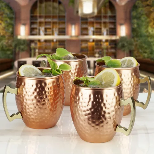 Miniatura 4 de ARORA Moscow Mule - Juego de 4 tazas de aluminio martilladas hechas a mano para bebidas de cóctel, bar de cerveza, regalos de fiesta, color cobre