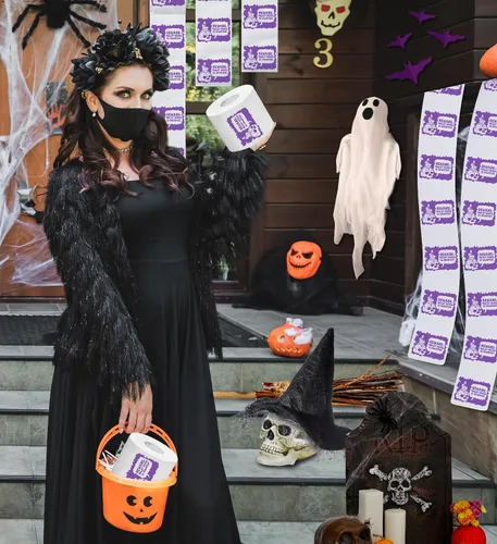 Miniatura 6 de Impreso Halloween TP Beware: Papel higiénico embrujado aterrador rollo de papel higiénico para decoración de fiesta espeluznante 500 hojas Cuidado