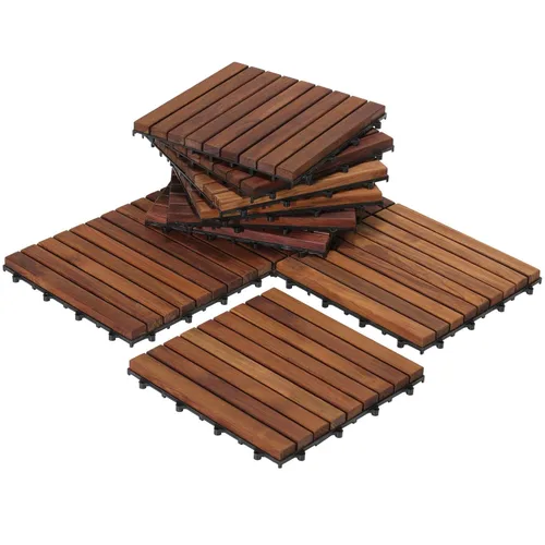 Miniatura 2 de Bare Decor EZ-Floor - Azulejos de madera de teca entrelazados y pasadores de extremo (juego de 10 azulejos + 8 pasadores de extremo)