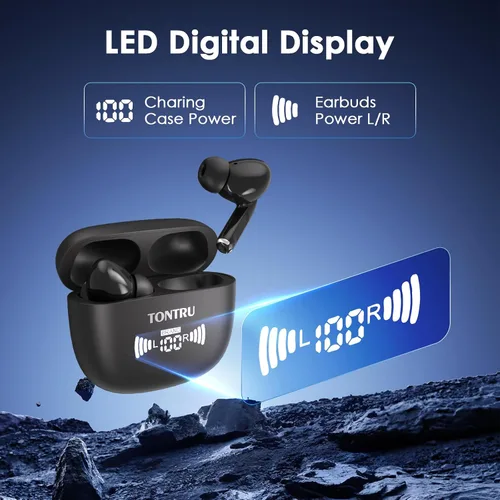 Miniatura 7 de Auriculares inalámbricos, auriculares Bluetooth 5.3 con reducción de ruido ENC/ANC, pantalla LED de potencia, control táctil, resistentes al agua