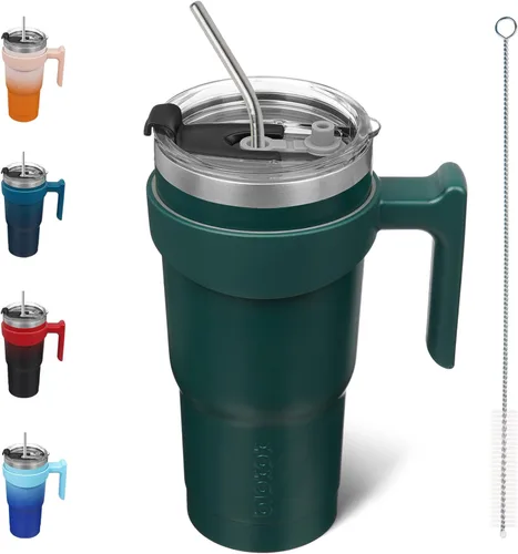 Miniatura 38 de BJPKPK Vaso con asa de acero inoxidable de 20 onzas, con aislamiento de doble pared, con tapa y pajita, color rosa claro A-rosa claro
